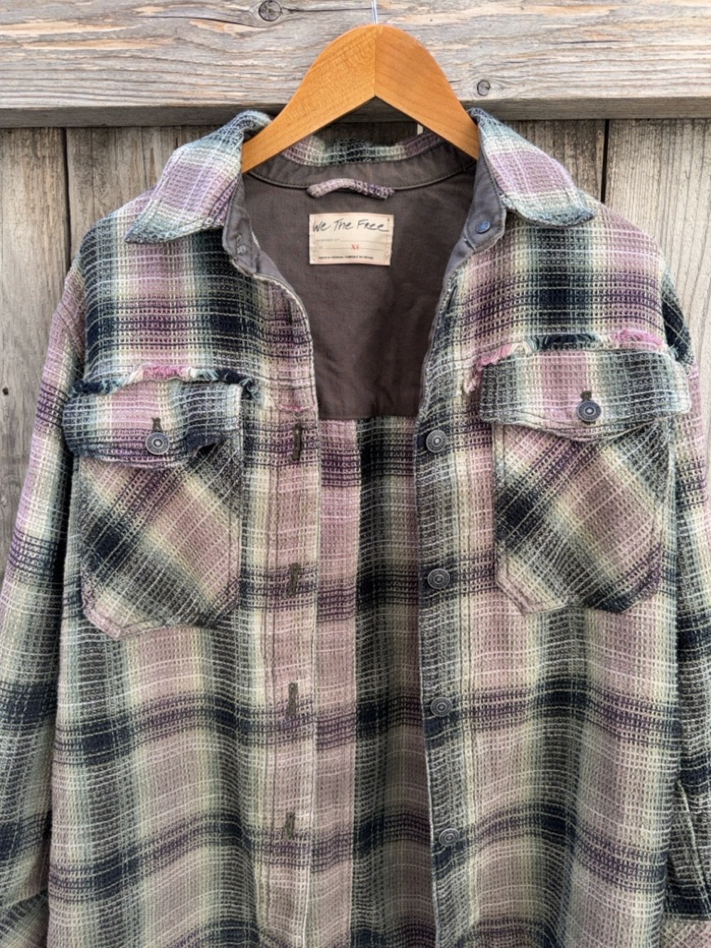 Free People We The Free Anneli Plaid Shirt Jacket Shacket Spanish Olive XS - Picture 15 of 16